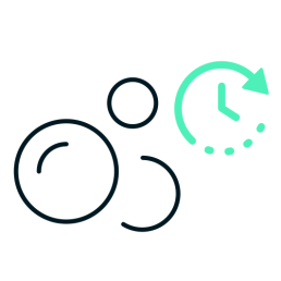 Slow-release mosquito prevention icon featuring bubbles and a clock, representing OBEX Pest Defense's innovative mosquito control methods for a mosquito-free outdoor environment.