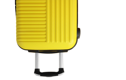 Yellow travel bag for hotel pest control 7 Yellow travel bag with textured surface and retractable handle, symbolizing pest control services for hotels and short-term rentals.