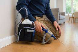 Why OBEX Pest Defense is the Premier Choice Among Pest Exterminators Near Me in Denver 2 Pest exterminators near me applying treatment inside a clean Colorado home using a SureKill Liquid Pro applicator.